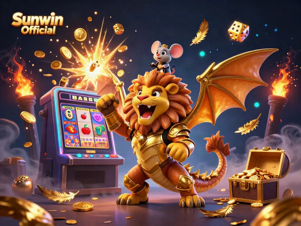 Experience the thrilling games at Sunwin Official with a golden chimera and dynamic casino elements.