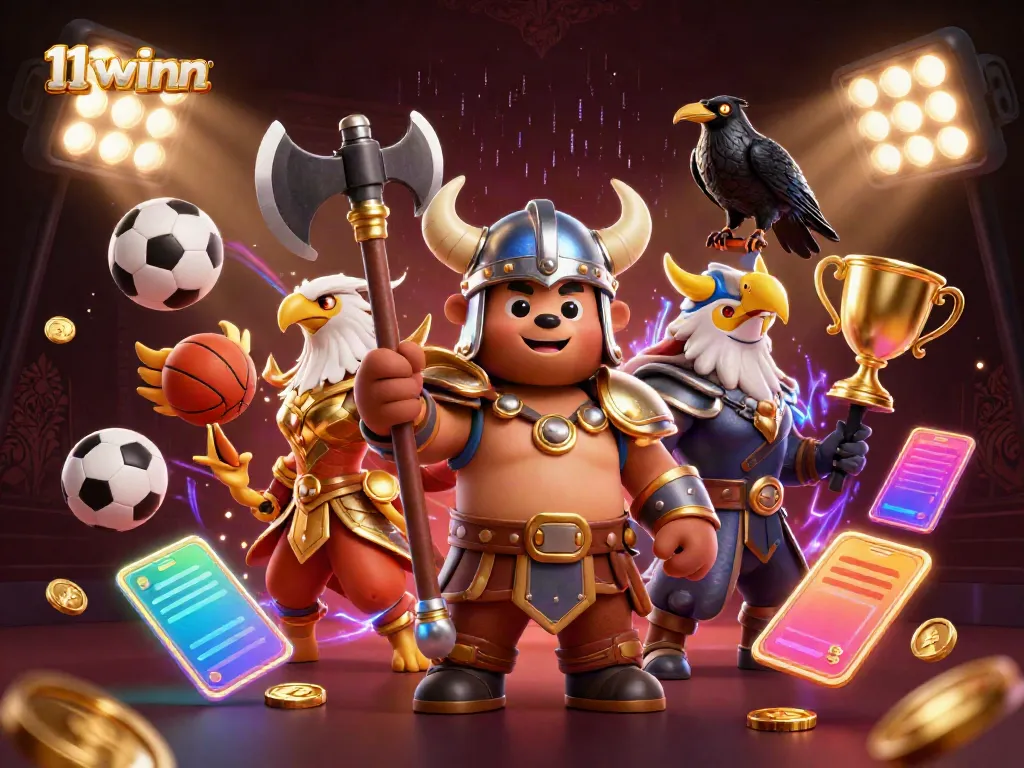 Join 11winn's thrilling sports betting action with a vivid scene featuring Viking and Valkyrie characters.
