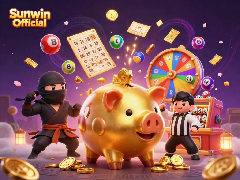 Experience gaming excitement with Sunwin Official in an ultra-detailed 3D scene full of vibrant gambling elements.
