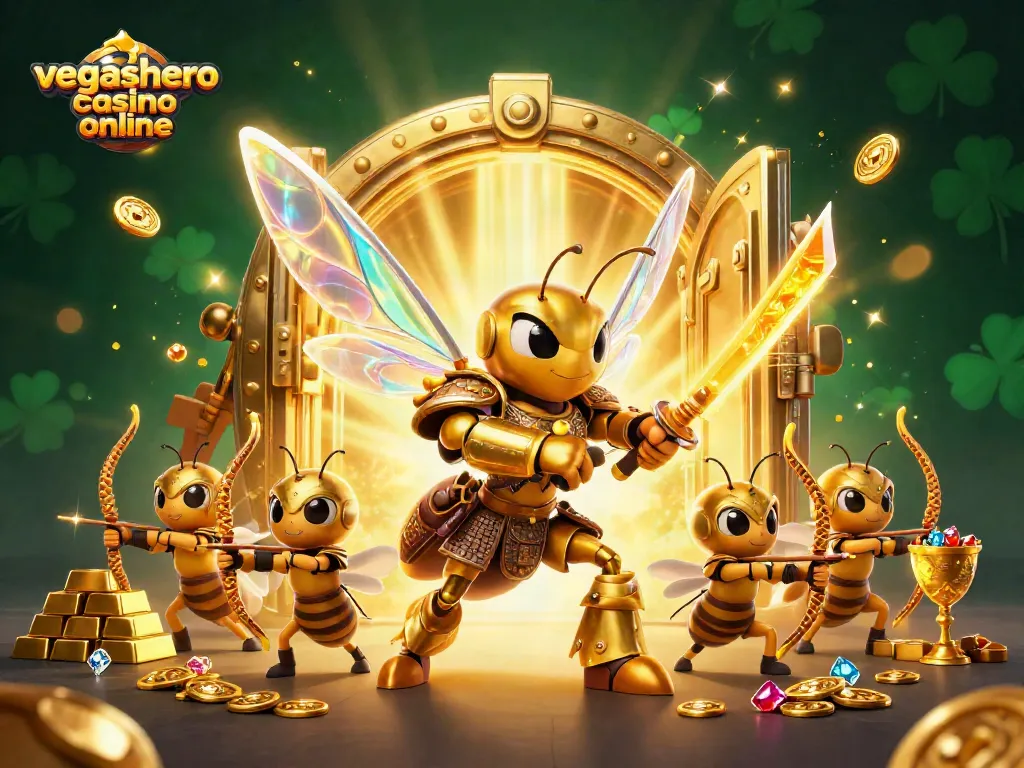 Experience the excitement of vegashero casino online with a vibrant 3D illustration featuring action-packed characters.